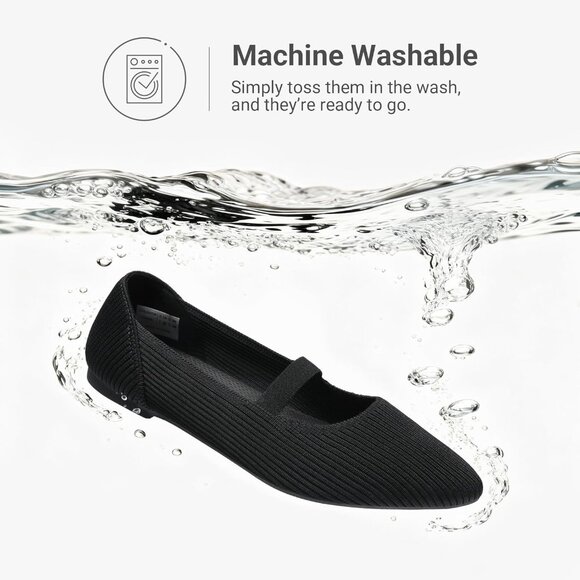 Women's Black Knit Ballet Pointed Toe Comfortable Dressy Mary Jane Flats Shoes - Picture 6 of 8